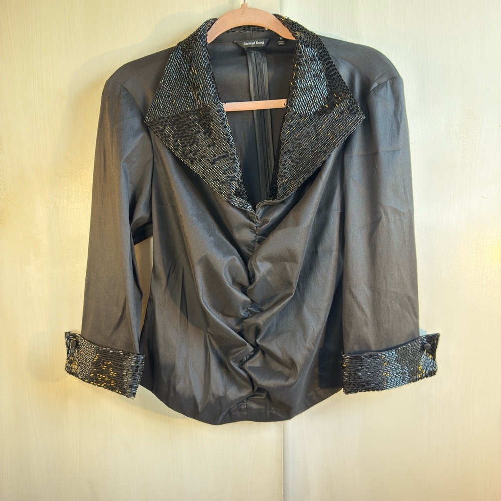 Samuel Dong Classic Beaded Neck Black XL Top